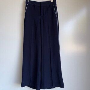 Banana Republic Wide Leg Trousers Split Hem Size 2P Navy White Piping